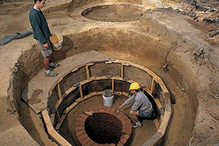 Excavating a 17th-century well.