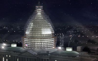 Rendering of the scaffolding that will surround the dome during its restoration.