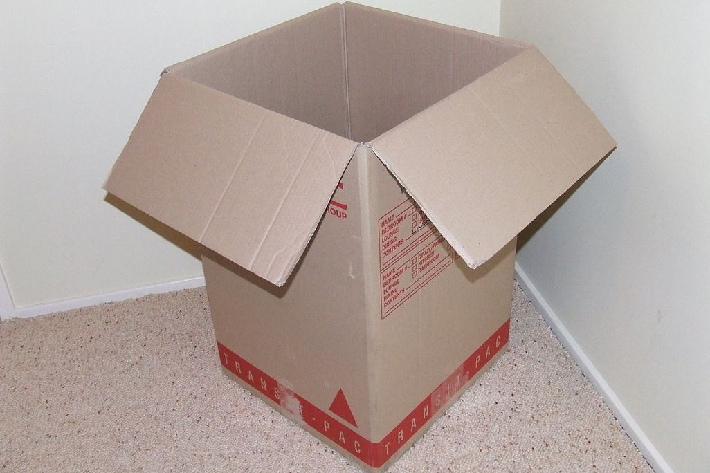 An empty box made of corrugated fiberboard