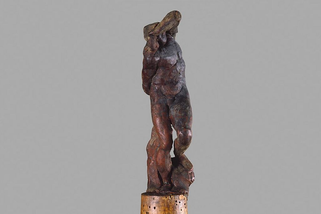 View of "A Slave," wax sculpture by Michelangelo