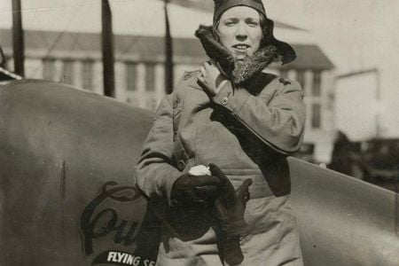 Viola Gentry, just minutes after her flight under the Brooklyn and Manhattan bridges, March 14, 1926.