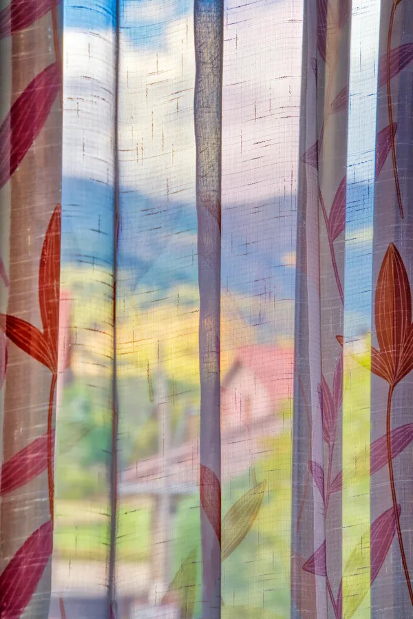 Spanish landscape through a curtain, Rascafria, Spain thumbnail