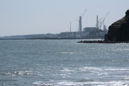 The Fukushima Daiichi nuclear power plant as seen from the coast of Futaba town in Fukushima prefecture. 