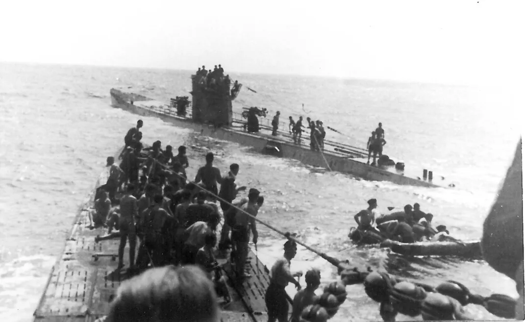 German U-boats U-156 (foreground) and U-507 ​​​​​​​(background) in September 1942