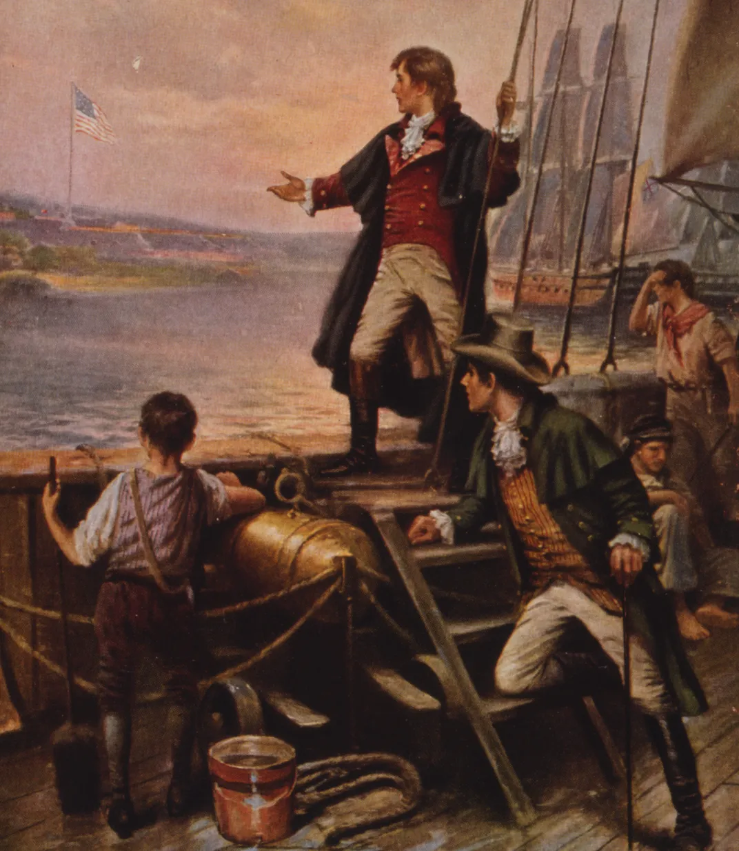 A 1912 painting of Francis Scott Key observing the American flag on the morning after the Battle of Baltimore