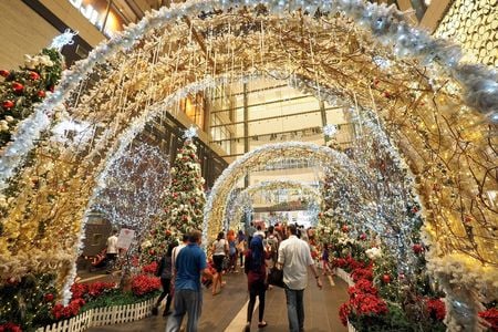 The entrance to the Pavilion Kuala Lumpur mall is covered with sparkling archways.