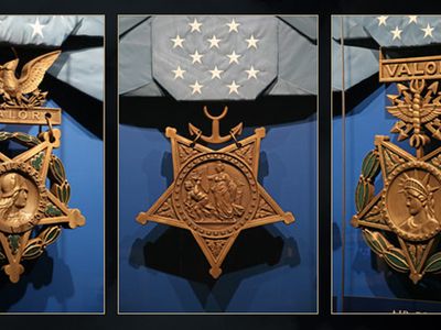 The three present-day variations of the Medal of Honor, from left: Army; Coast Guard/Navy/Marine Corps; Air Force.