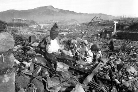 A Nagasaki temple after the second atomic bomb was dropped. 