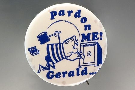 While presidents have the power to pardon, their decision to use it isn't always popular. Just look at this anti-Ford button made in response to his pardoning of Richard Nixon.