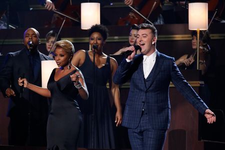 History in the making: Sam Smith performs with Mary J. Blige, one of his main influences. 
