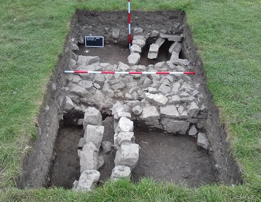 View of excavations at medieval monastery in England