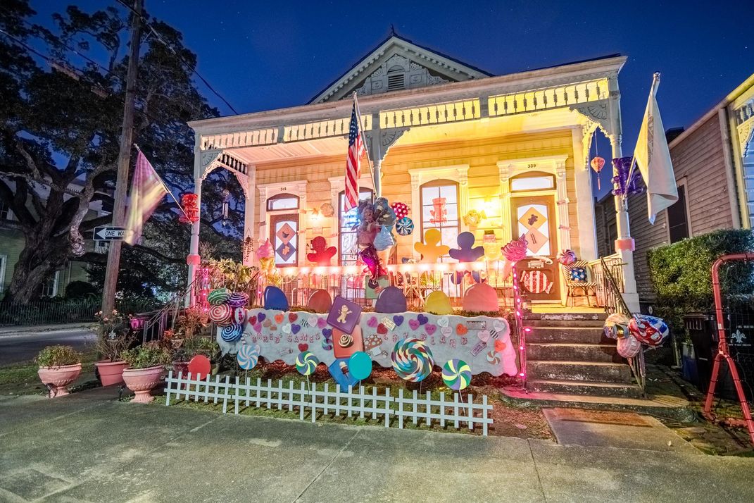 A New Orleans "house float" decorated for Mardi Gras