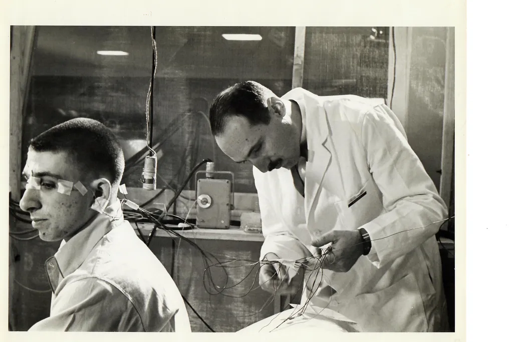 Neuroscientist Eugene Aserinsky performs a sleep experiment