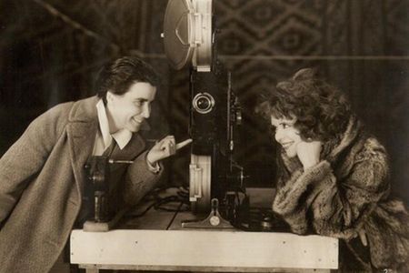 Dorothy Arzner (left) poses with Clara Bow in a publicity shot for The Wild Party.