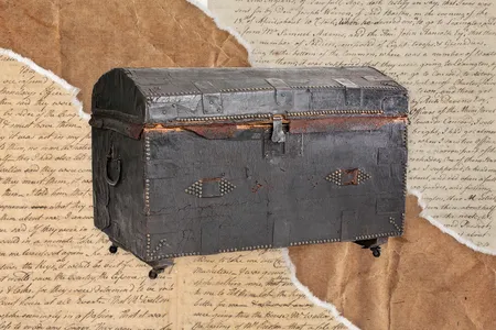 John Hancock left this trunk of documents at a Lexington tavern. Paul Revere and fellow Bostonian John Lowell recovered the trove of papers and carried it across the village green.