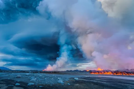 Eruption at the Holuhraun lava field near Bardarbunga Volcano, Iceland, September 2, 2014