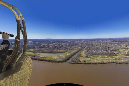 How the landscape across the Potomac River from Edwards Ferry, Maryland, would have looked to a Civil War "aeronaut." See below for interactive 360-degree view.