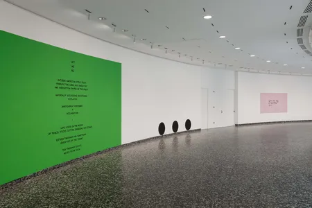 Installation view of&nbsp;Jessica Diamond: Wheel Of Life&nbsp;at the Hirshhorn Museum and Sculpture Garden, 2023. Acrylic and latex paint on wall.