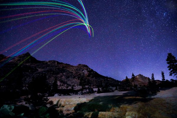 Star trails created with glow sticks on a backpacking trip to the high Sierras. thumbnail