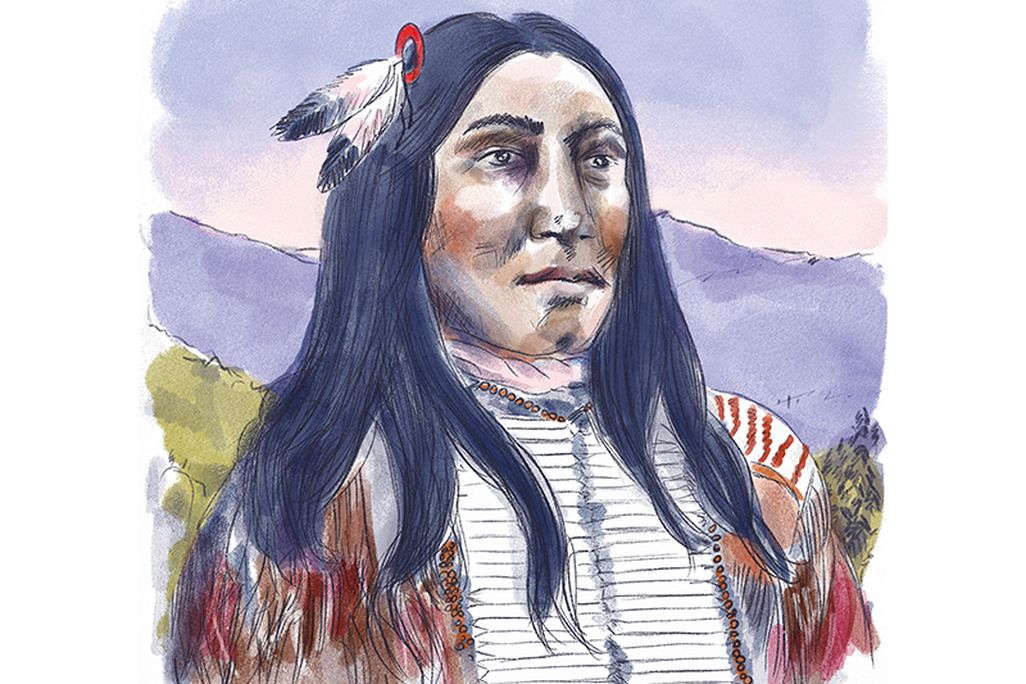 a water color illustration of a Native American