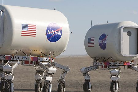 The ATHLETE, one of NASA’s prototype vehicles recently tested at Moses Lake, Washington, is a six-legged robot, an all-terrain vehicle that sports wheels at the end of each limb that allow the robot to navigate as a rover.