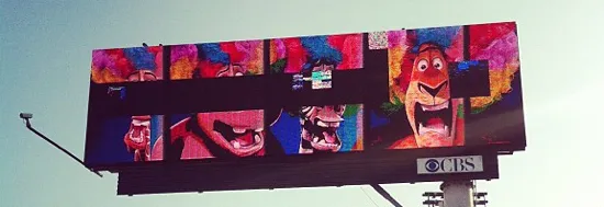 A somewhat glitchy electronic billboard in Los Angeles, California