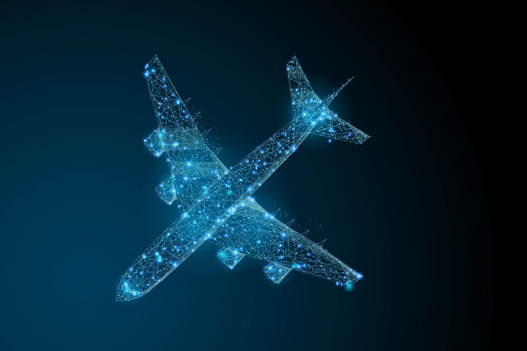 connected blue dots outlining a plane