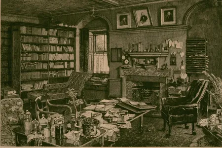 An etching of Darwin's study, commissioned a week after he died.