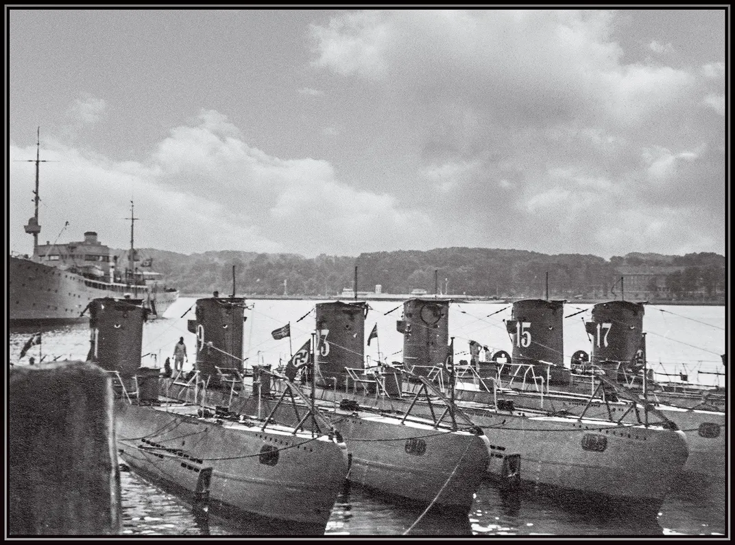 German U-boats in harbor.