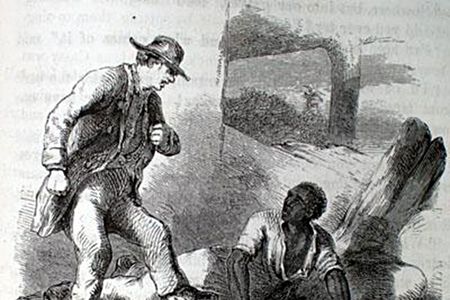 This illustration, depicting Uncle Tom's Cabin antagonist Simon Legree looming over, and perhaps preparing to beat, Tom, appeared in the 1853 edition of the book. Pro-slavery Southerners argued that the book misrepresented slavery by cherry-picking the worst examples.