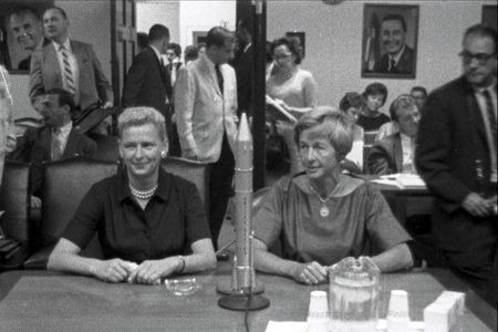 Pilots Jerrie Cobb and Jane Hart testify about the potential for women to succeed in the space program before the Subcommittee of the House Committee on Science and Astronautics, July 1962.