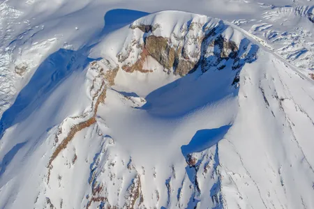 Crater Peak (photographed here on February 7, 2025) is the most likely site of a future Mount Spurr eruption.