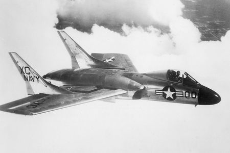 F7U-3 Cutlasses crashed on at least four occasions in 1955, the year this photo was taken over New Jersey.