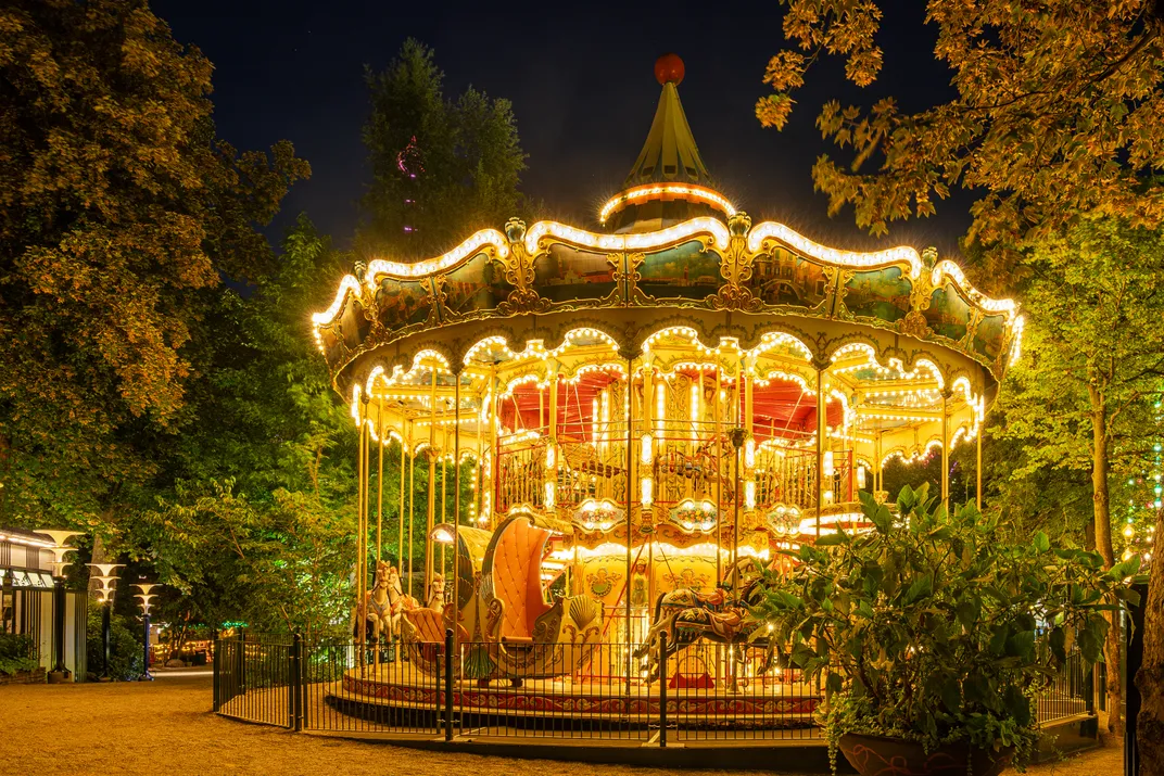 A carousel at night