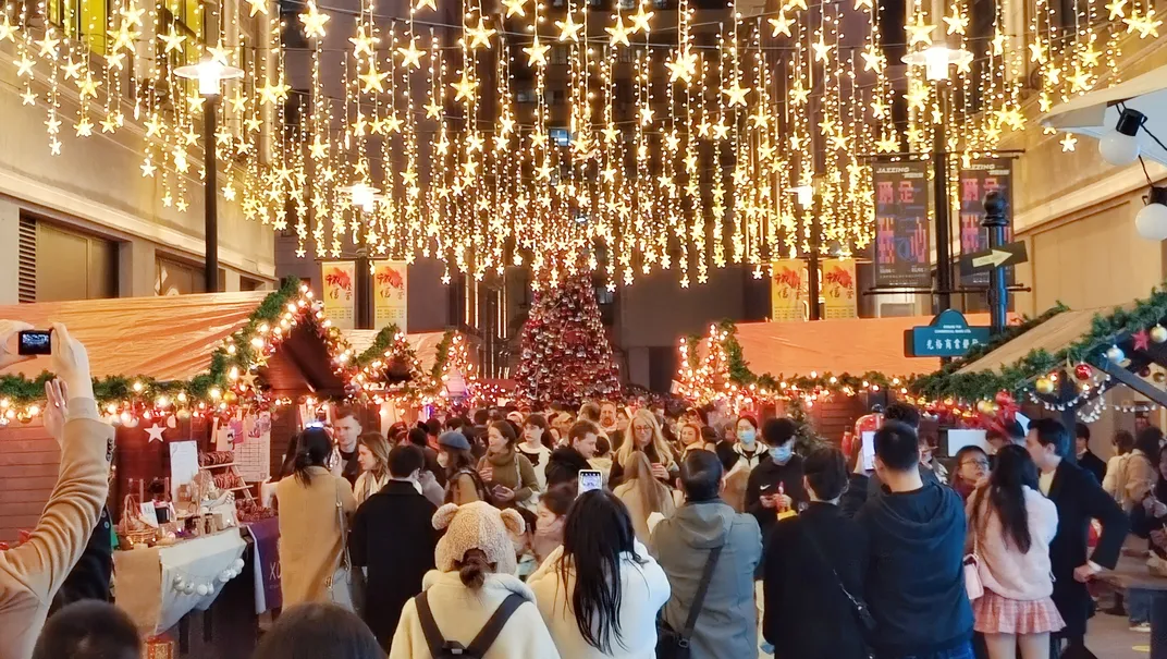 A Christmas market in Shanghai, China, on December 10, 2022