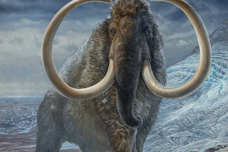 An adult male woolly mammoth navigates a mountain pass 17,100 years ago.
