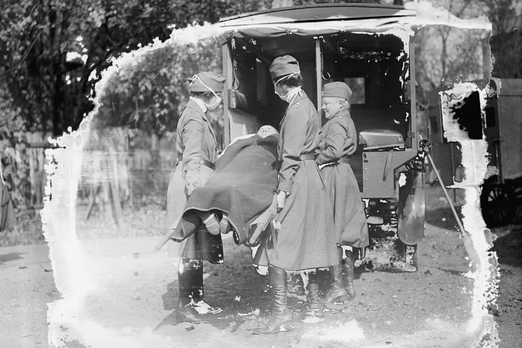 Demonstration at the Red Cross Emergency Ambulance Station in Washington, D.C., during the influenza pandemic of 1918