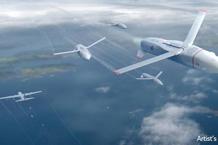 This concept drawing shows a swarm of "Gremlin" drones. 