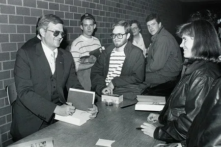 Tom Clancy at a book signing at Boston College.