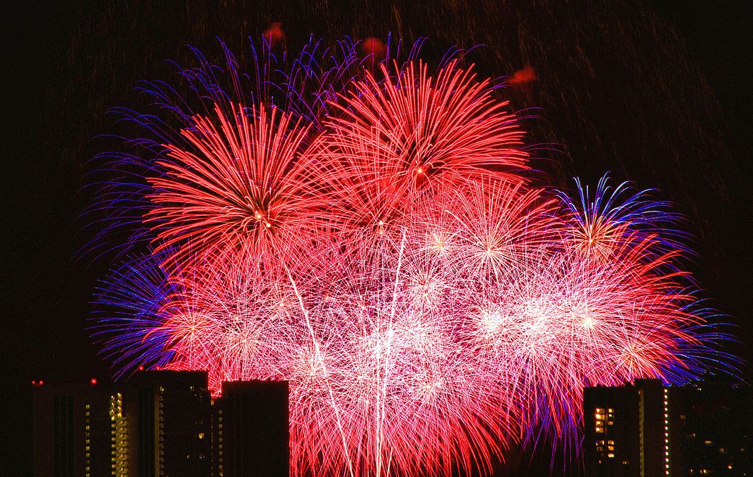 July Fourth fireworks at Ala Moana Park in Honolulu, Hawaii