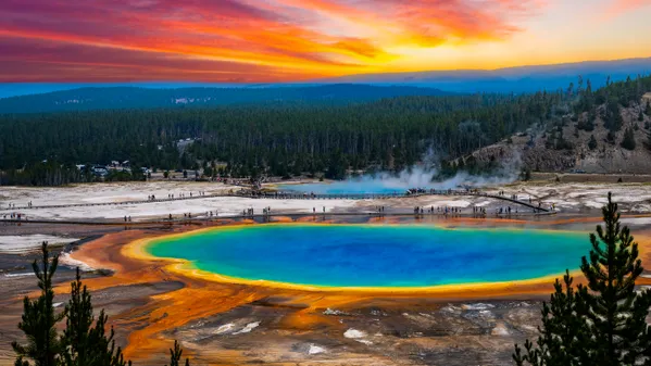 Grand Prismatic Springs at Sunset thumbnail