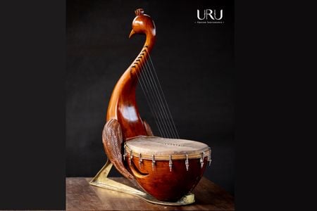 The yazh's design is based on detailed descriptions of the ancient instrument.