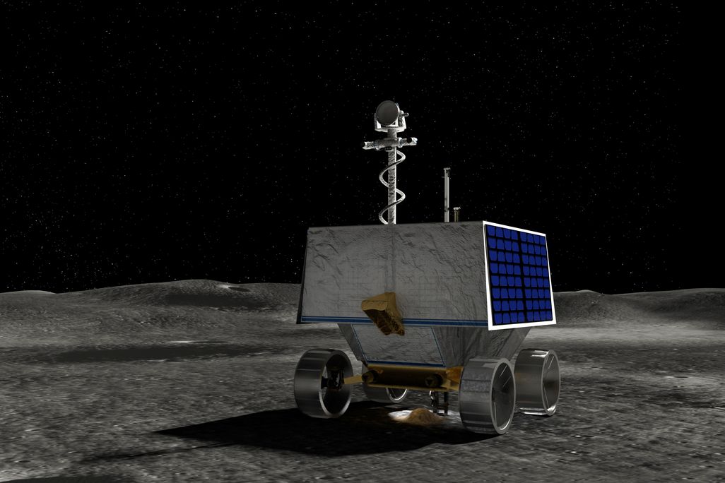 a four-wheeled rover on the moon (illustration)