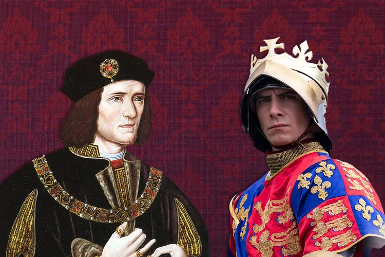 Illustration of Richard III and Harry Lloyd as Richard III in "The Lost King"
