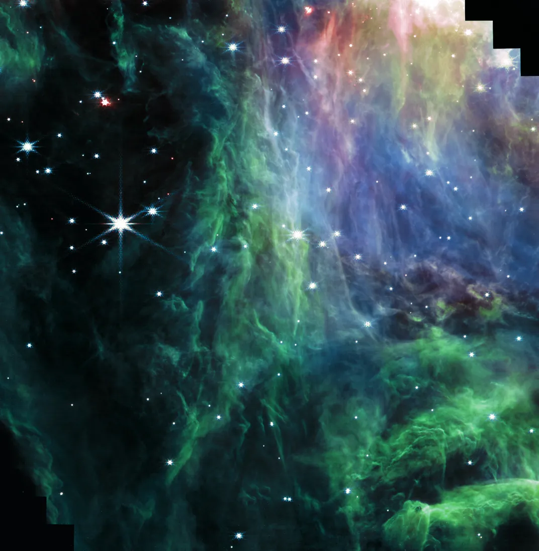 Stars with green, purple and blue dust
