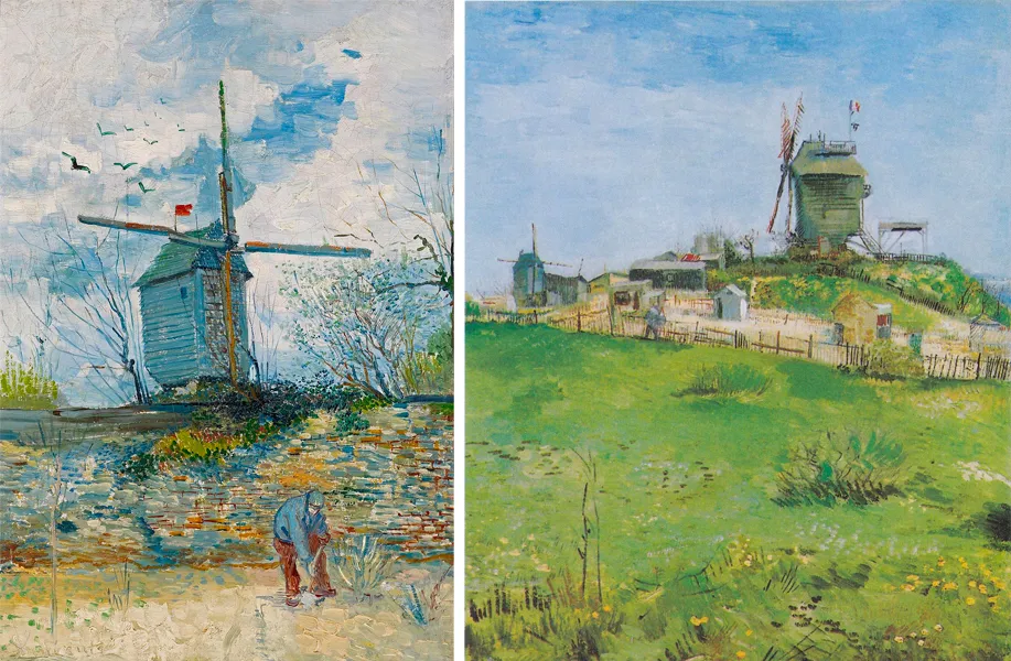 Two Vincent van Gogh paintings of windmills