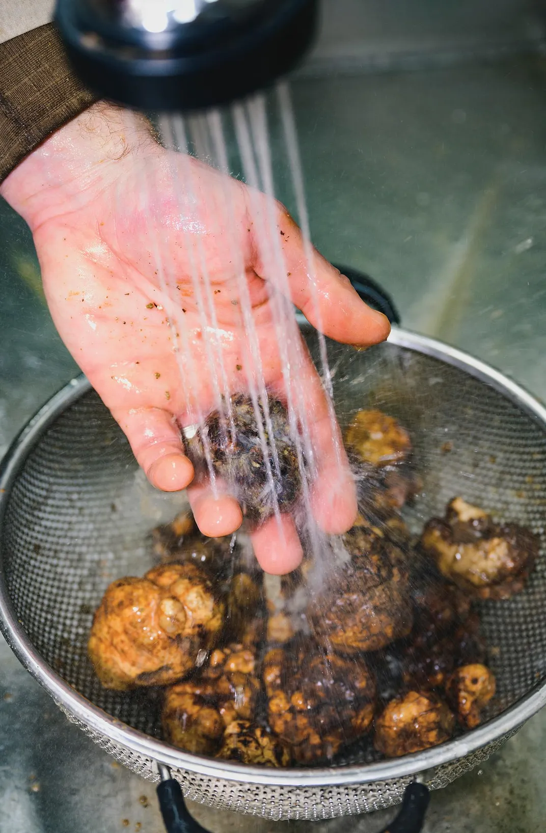 truffles being rinsed