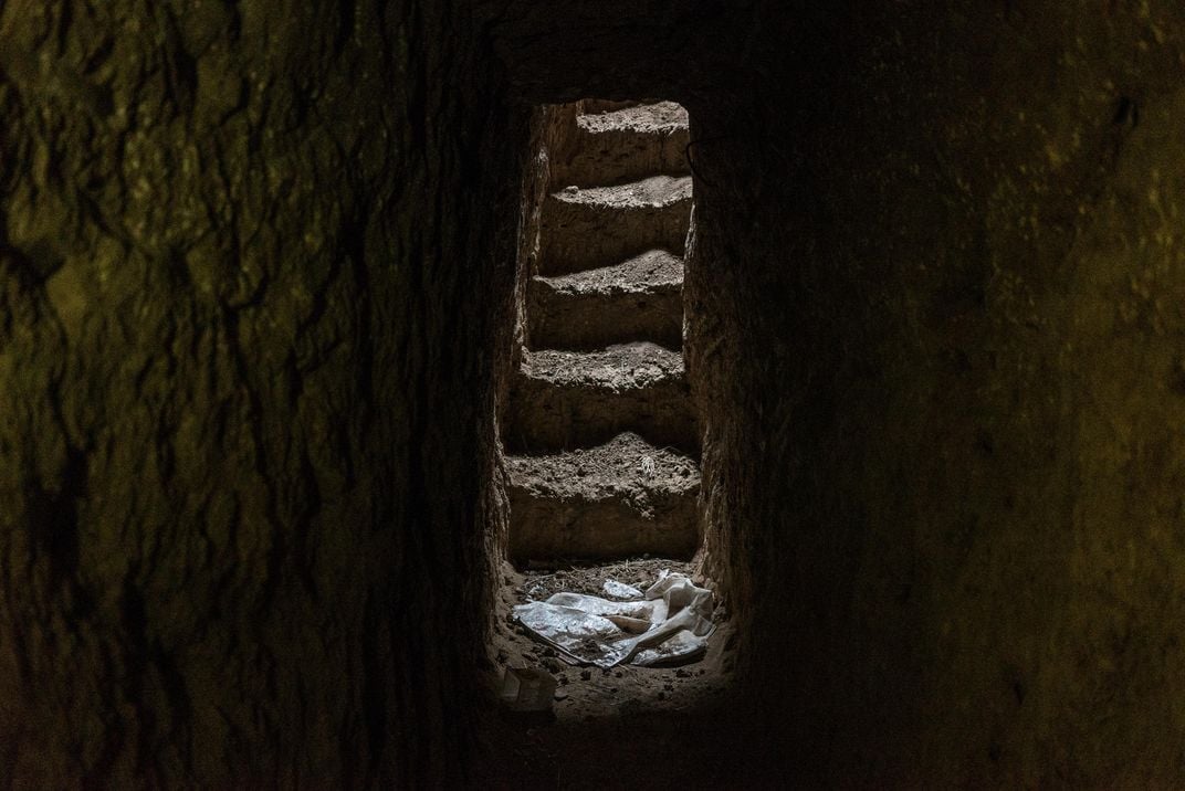 Steps lead out of a tunnel built by ISIS fighters under a church in the Christian town of Qaraqosh.