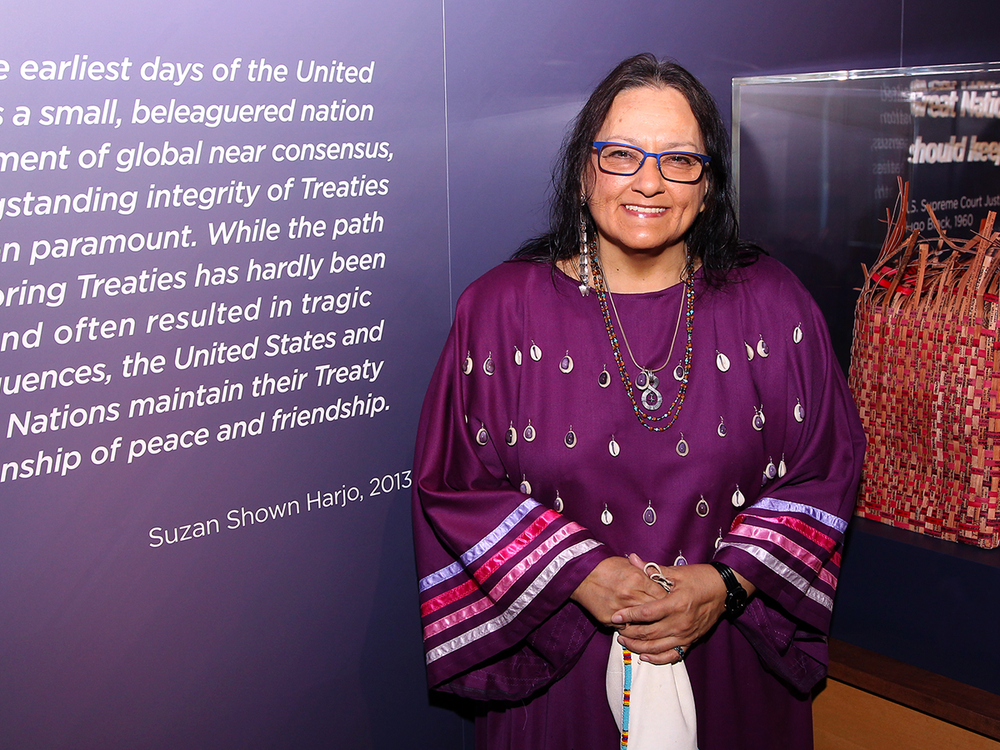 Suzan Shown Harjo (Cheyenne and Hodulgee Muscogee) at the opening of the exhibition
