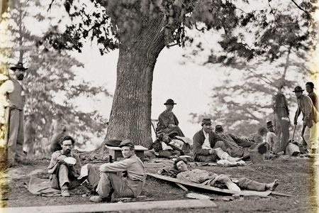 The wounded soldiers above were photographed at a hospital in Fredericksburg, Virginia, between 1861 and 1865. 